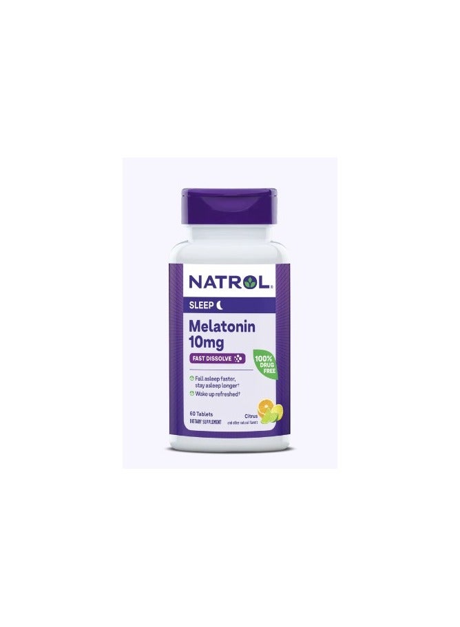 NATROL Melatonin 10Mg Fast Dissolve 60 Tablets Citrus Flavor - Image 1
